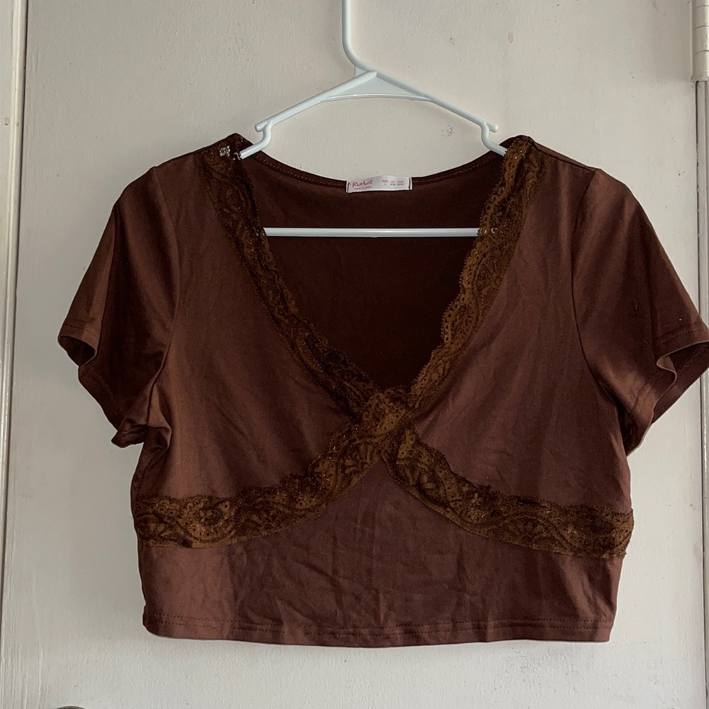 Romwe brown lace shirt